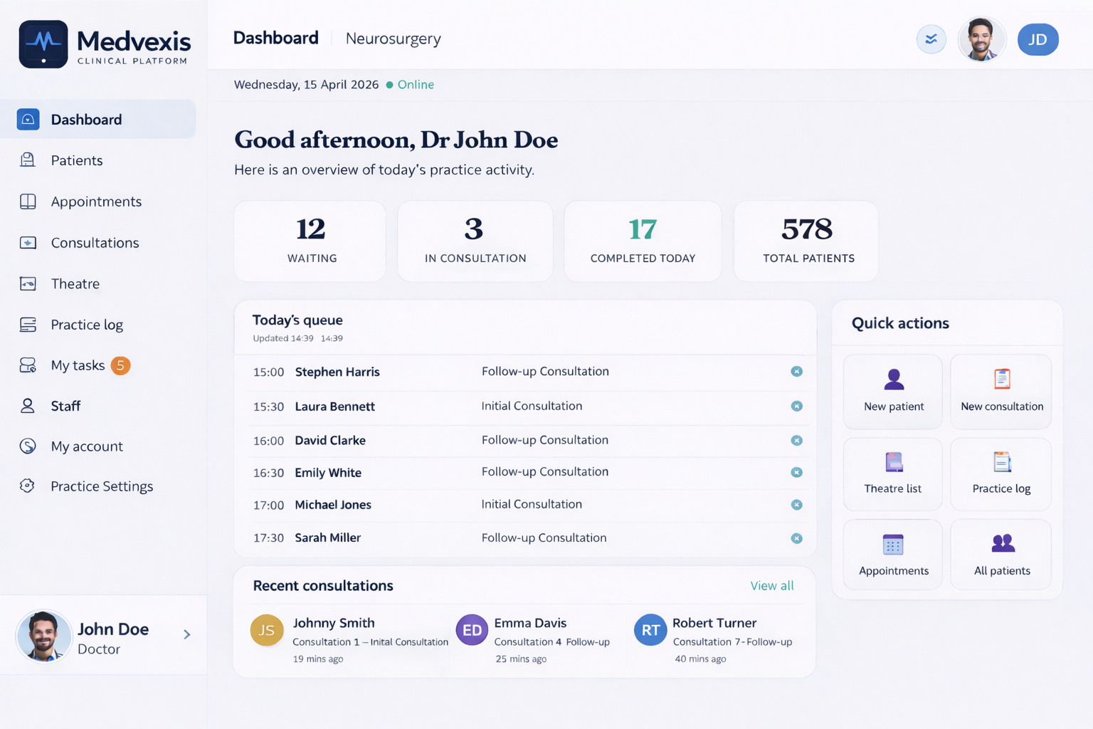 Medvexis Clinical Platform Doctor Dashboard